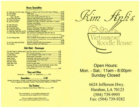 kim anh's noodle house menu|kim anh's harahan la.